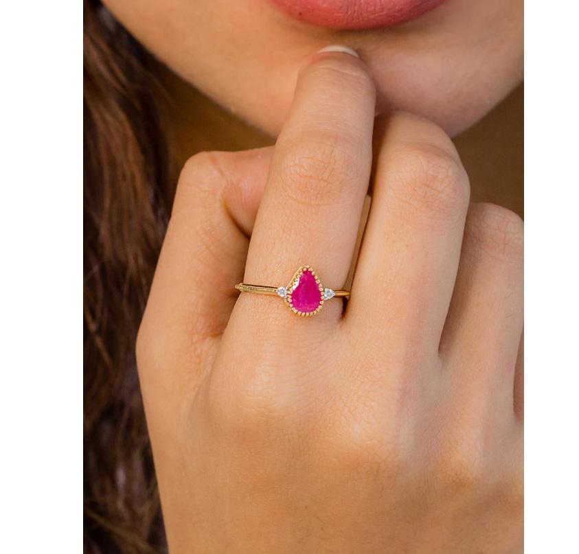 Natural Diamond & Ruby Ring 14K gold Damen im Angebot
