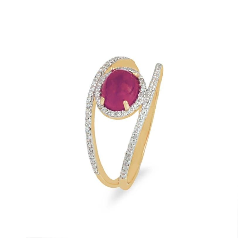 Natürlicher Diamant & Rubin Ring 14K Gold Damen im Angebot