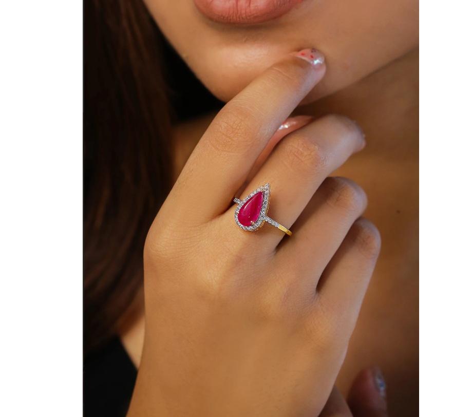 Natural Diamond & Ruby Ring 14K gold For Sale 2