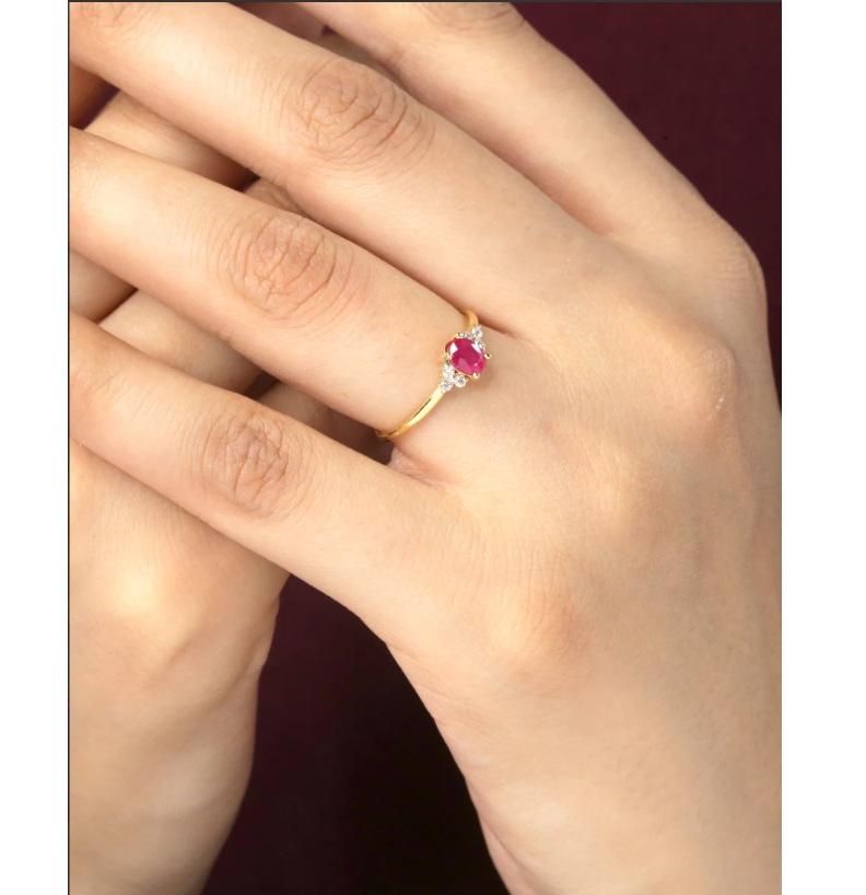 Natural Diamond & Ruby Ring 14K gold For Sale 3