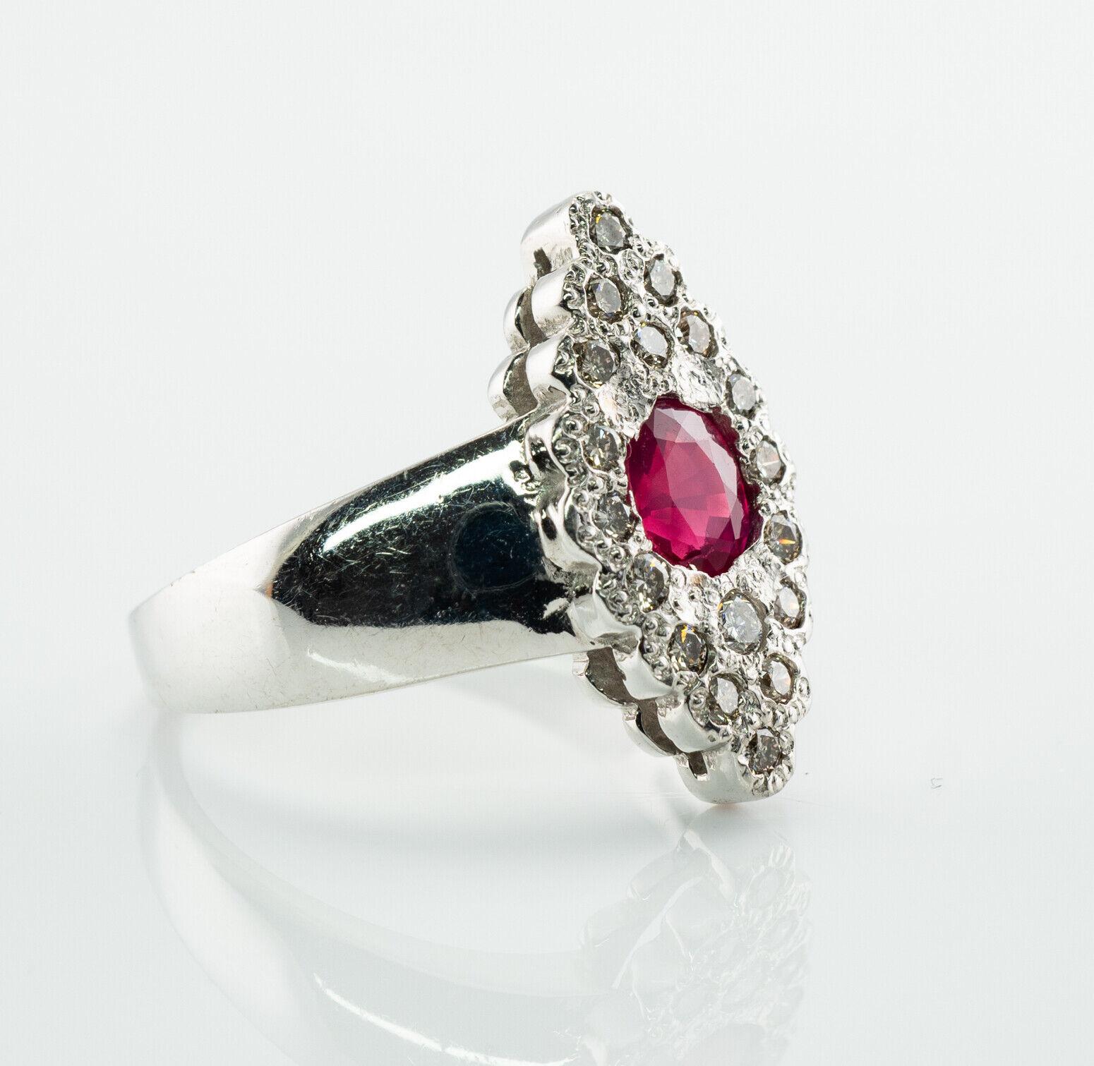 Natural Diamond Ruby Ring 14K White Gold Band Vintage Floral In Good Condition For Sale In East Brunswick, NJ