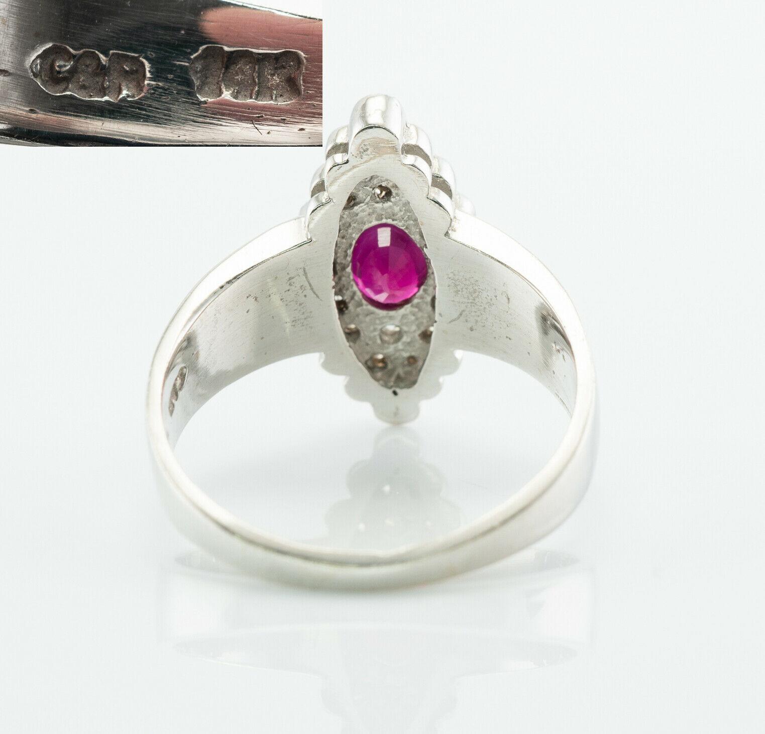 Natural Diamond Ruby Ring 14K White Gold Band Vintage Floral For Sale 1