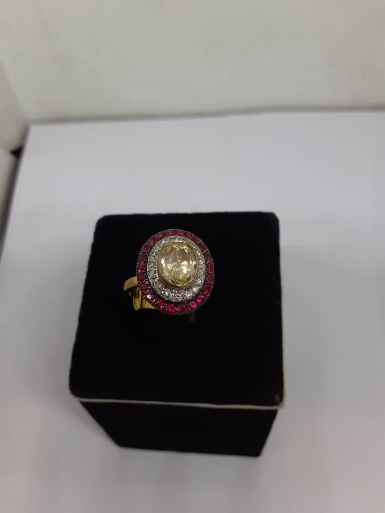 Mixed Cut Natural Diamond Ruby Ring with 1.63 Carats Diamond & 0.84 Ruby in 18k Gold For Sale
