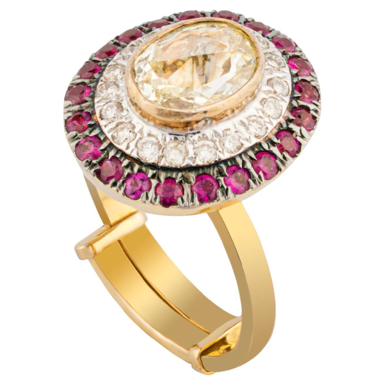 Natural Diamond Ruby Ring with 1.63 Carats Diamond & 0.84 Ruby in 18k Gold