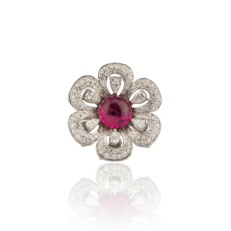 Ruby Purity Natural Diamond Ruby Ring with 1.90 Cts Diamond and Ruby 3.50 Cts with ...