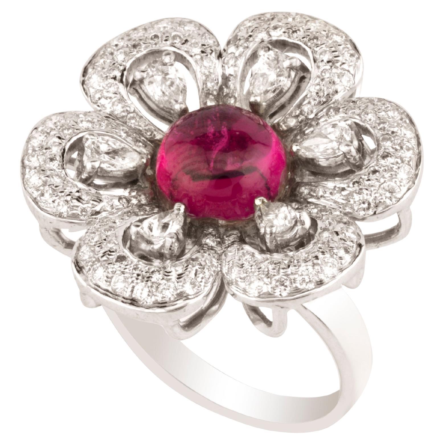 Natural Diamond Ruby Ring with 1.90 Cts Diamond & Ruby 3.50 Cts with 18k Gold For Sale