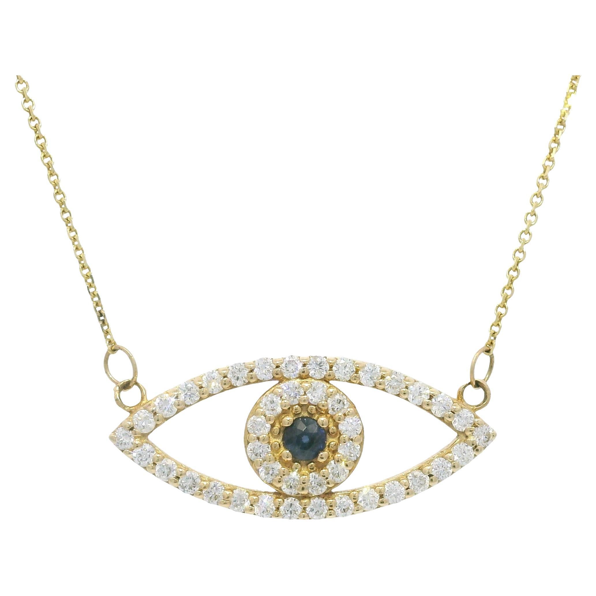 Natural Diamond
Sapphire 14-Karat Evil Eye Pendant Necklace In Stock