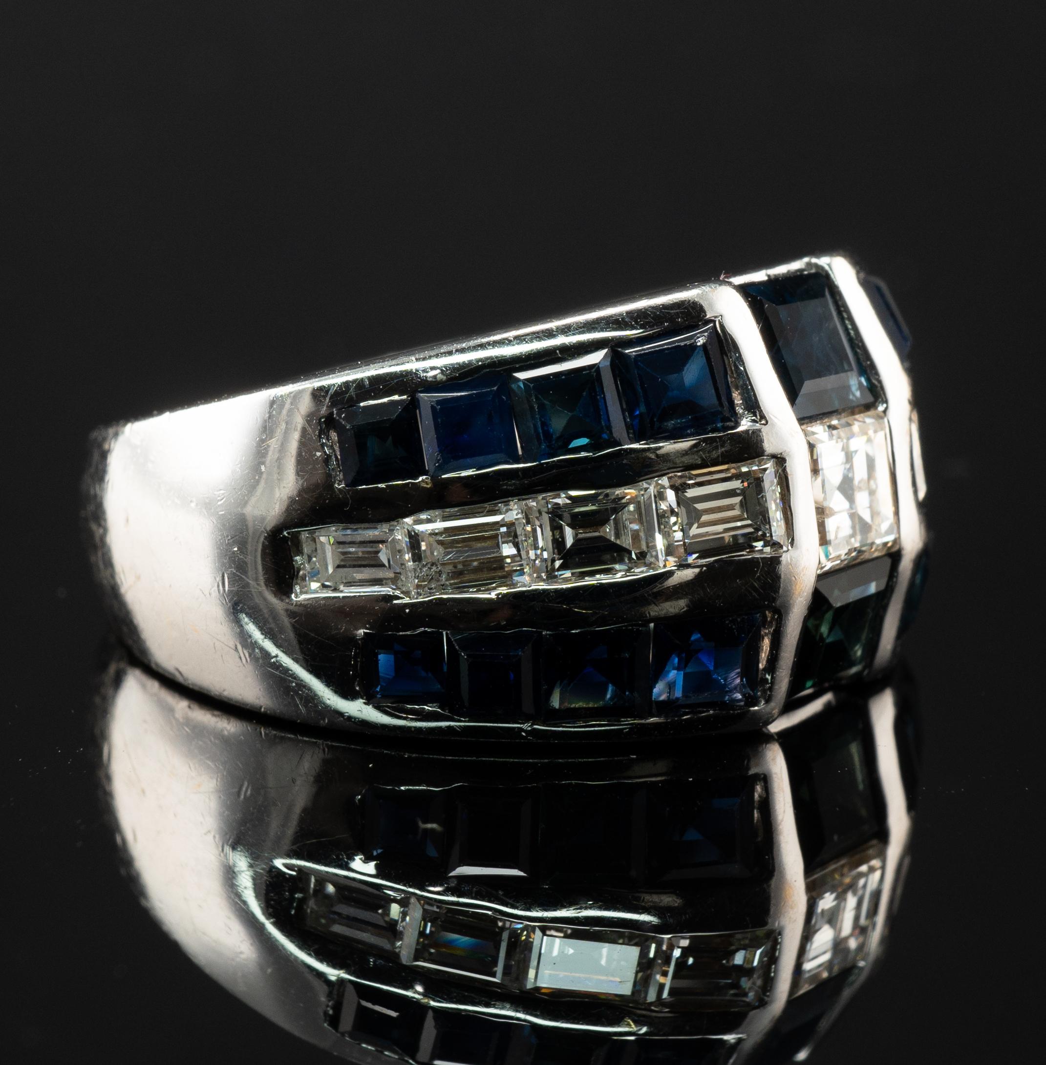 Bague en or blanc 14k avec diamant naturel et saphir en vente 5