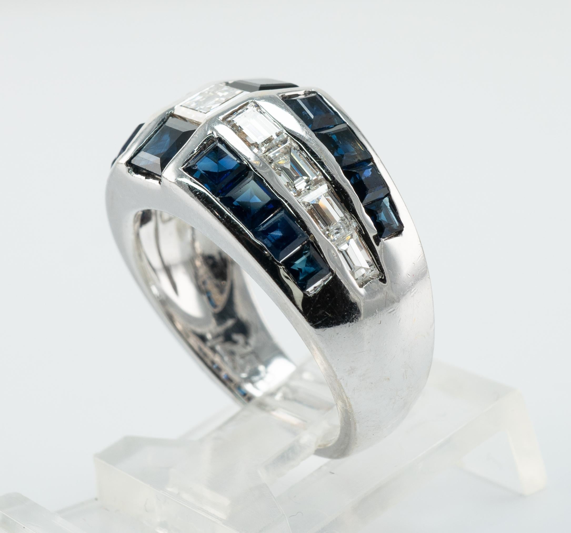 Bague en or blanc 14k avec diamant naturel et saphir en vente 6