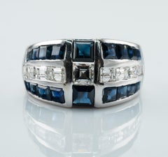Natural Diamond Sapphire Band Ring 14k White Gold