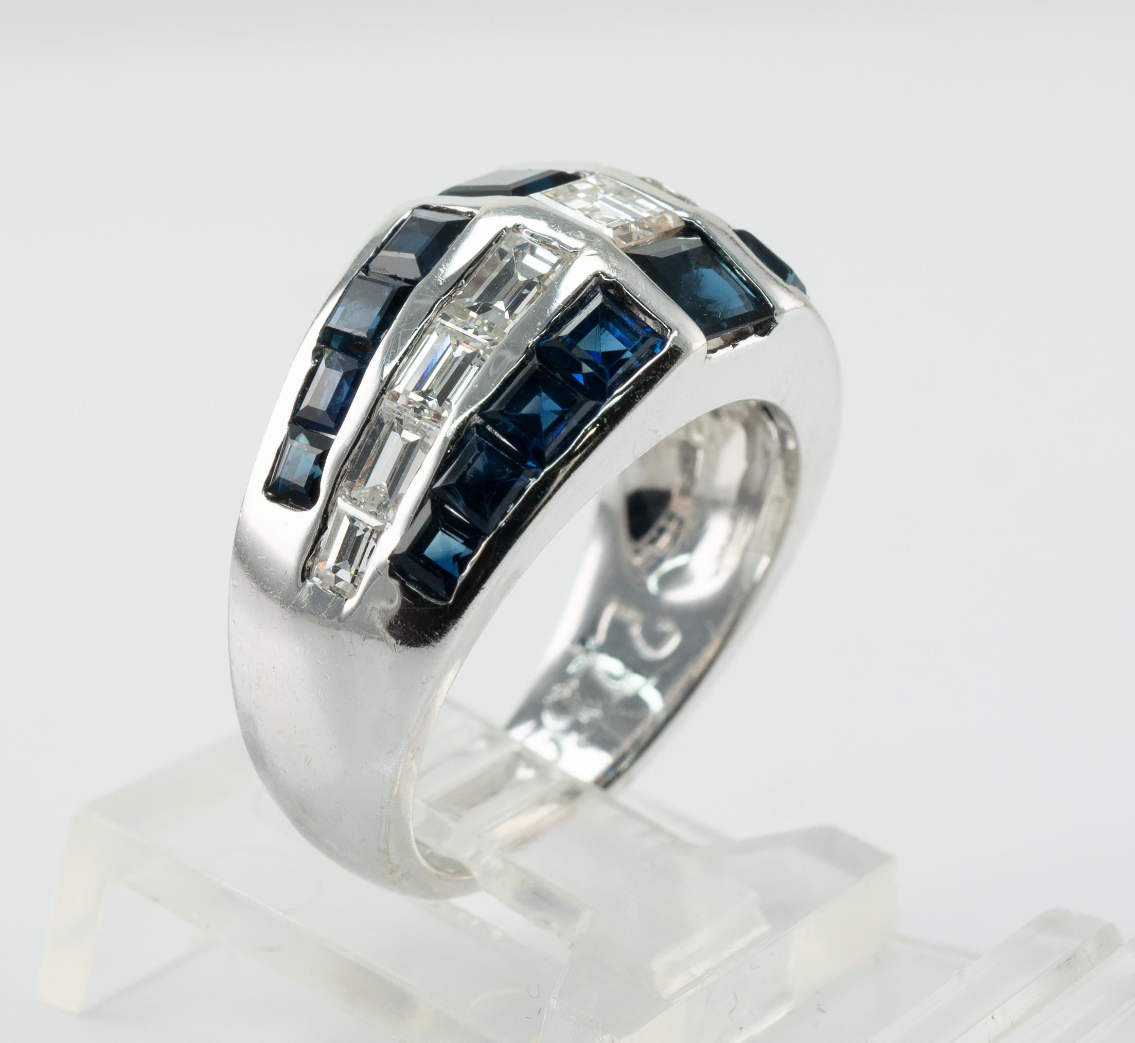 Natural Diamond Sapphire Band Ring 14k White Gold For Sale 1