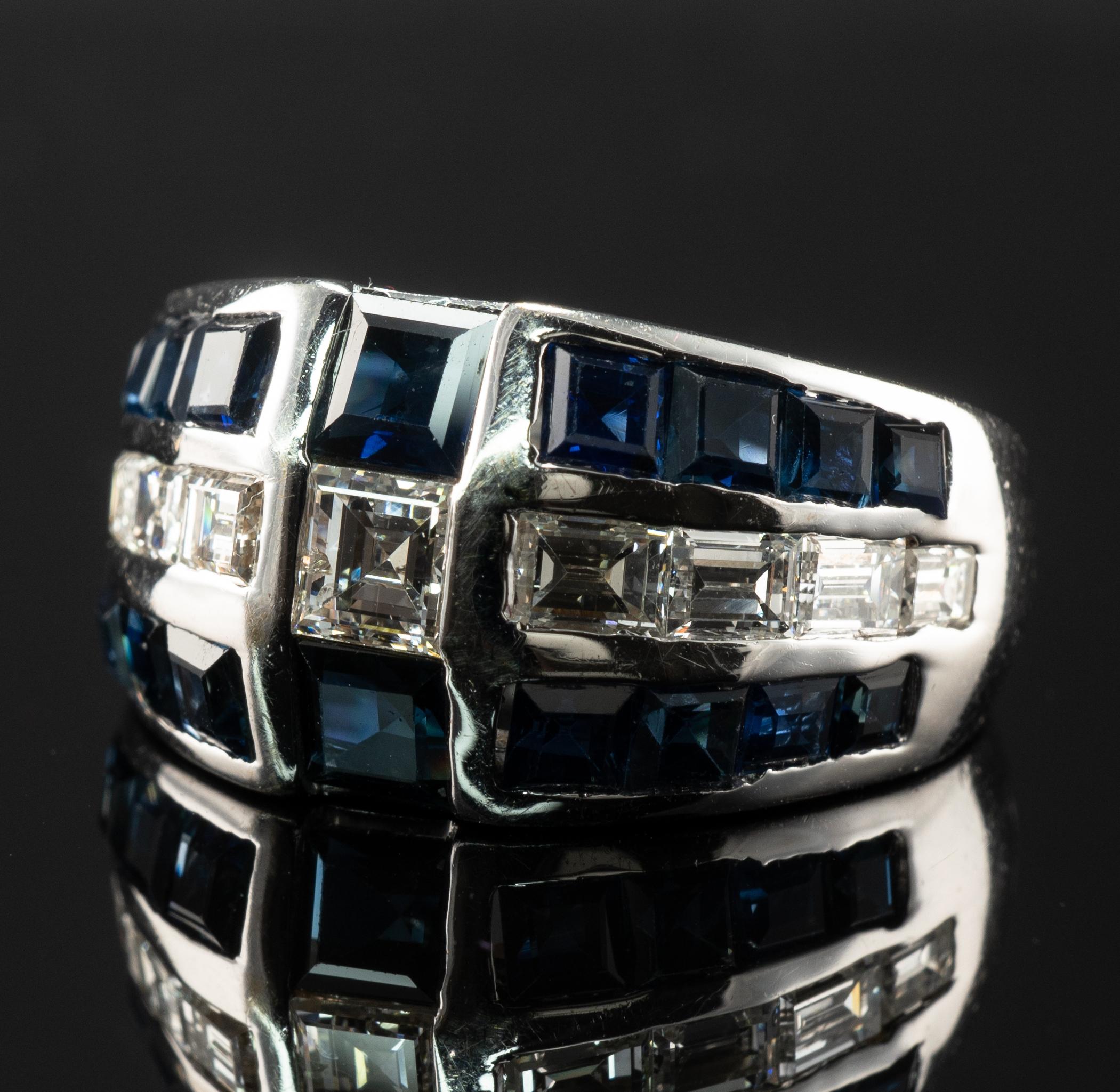 Bague en or blanc 14k avec diamant naturel et saphir en vente 3