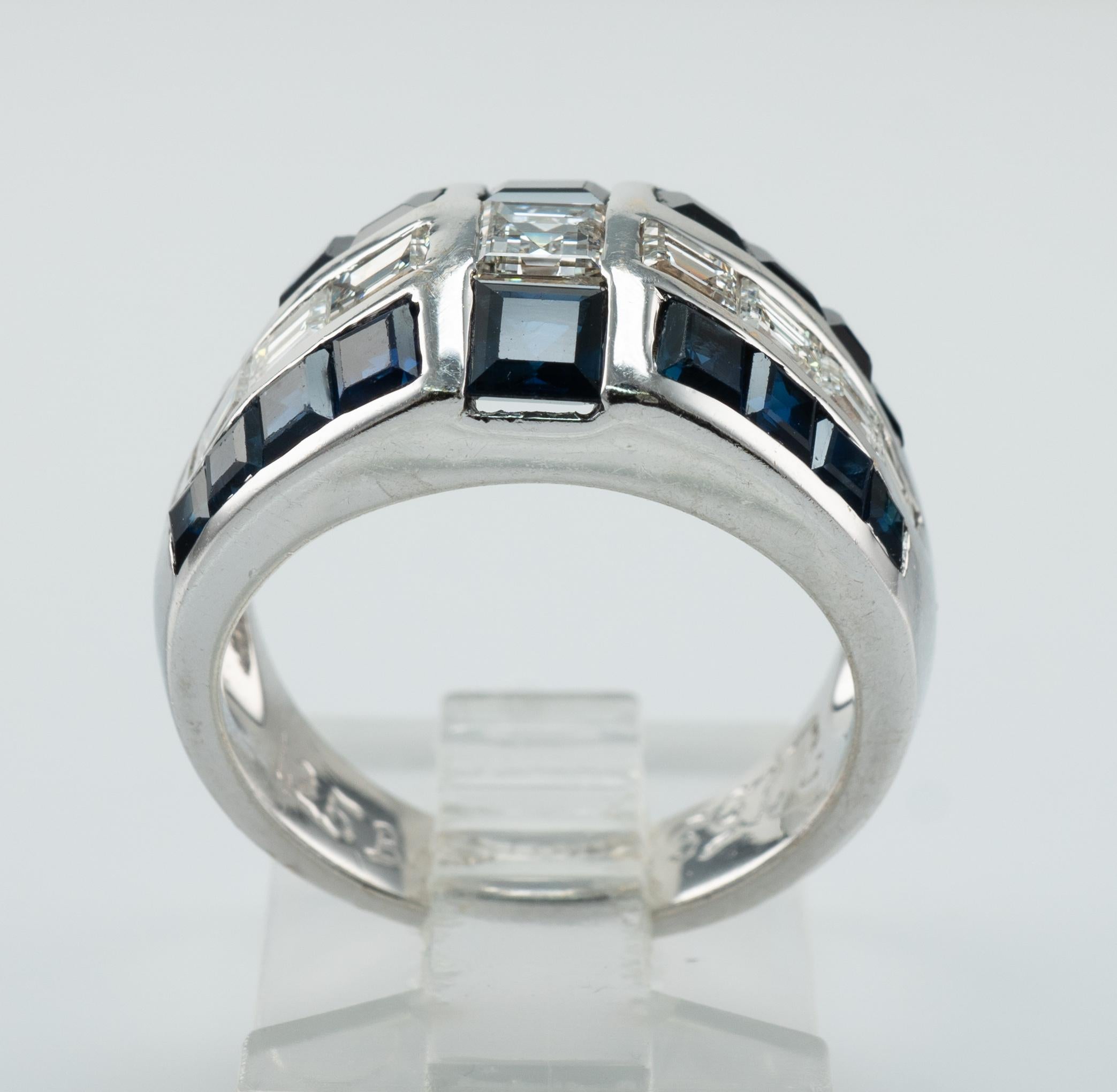 Natural Diamond Sapphire Band Ring 14k White Gold For Sale 4