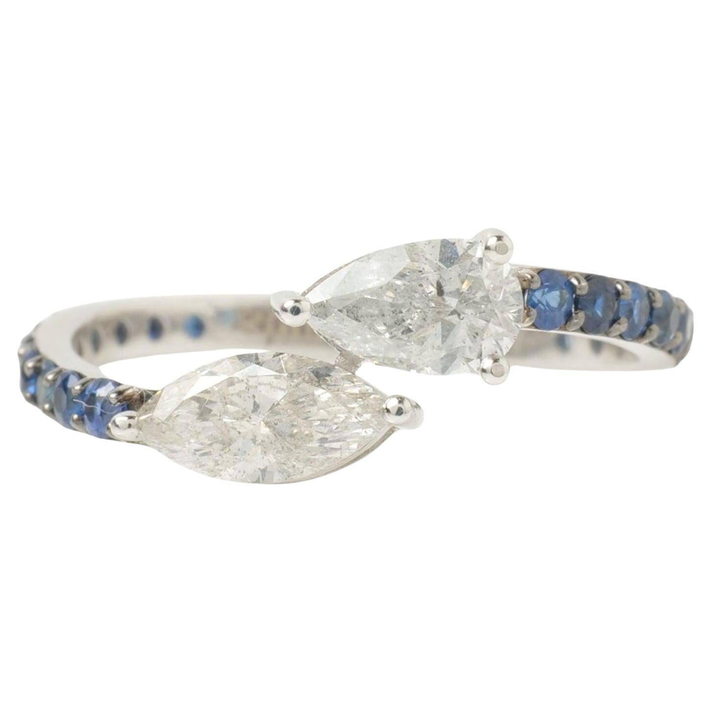 Natural Diamond 
Sapphire Bypass Ring in 14K Solid Gold (Certified)