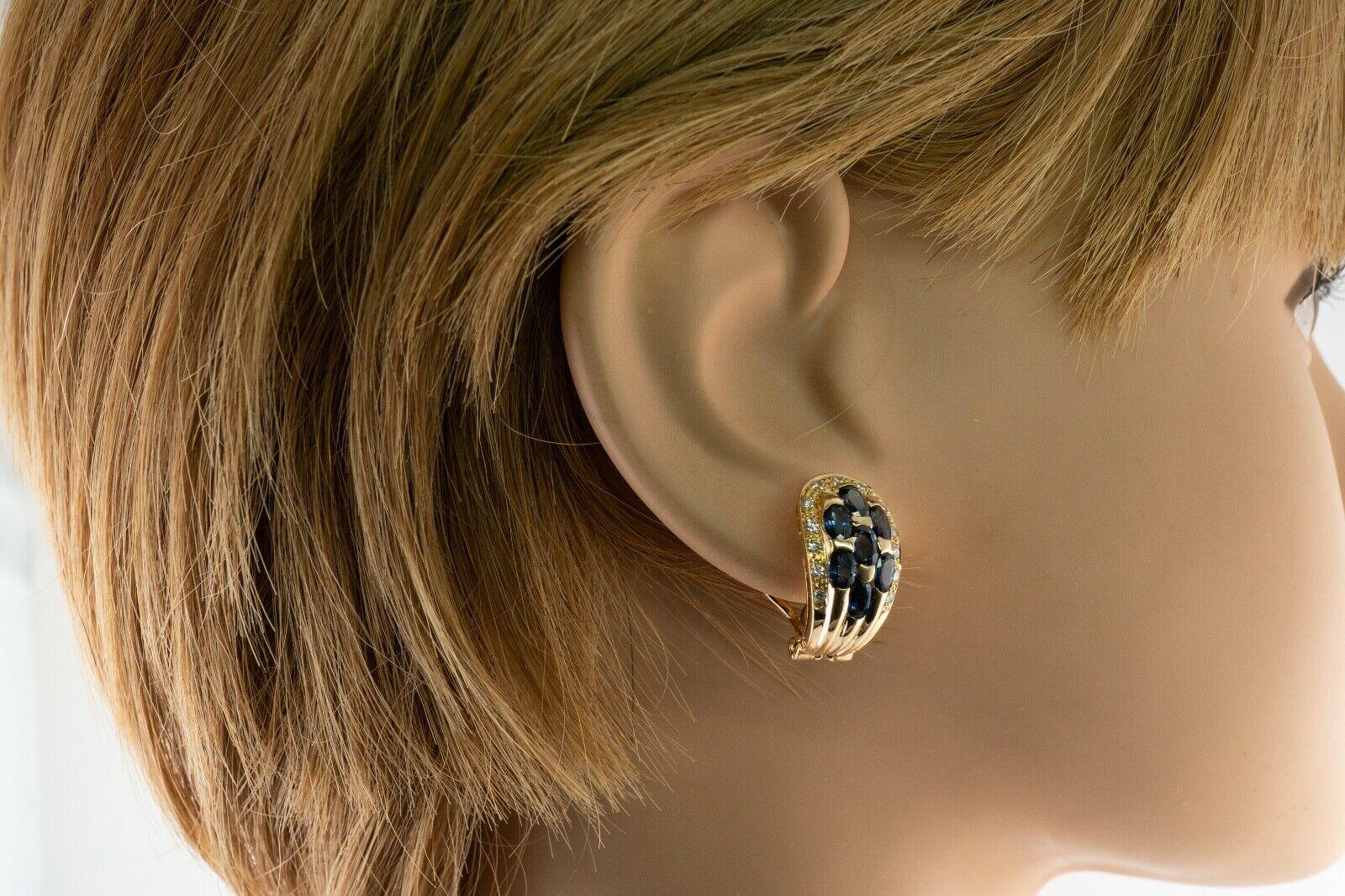 Natural Diamond Sapphire Earrings 18K Gold Omega Backs For Sale 6