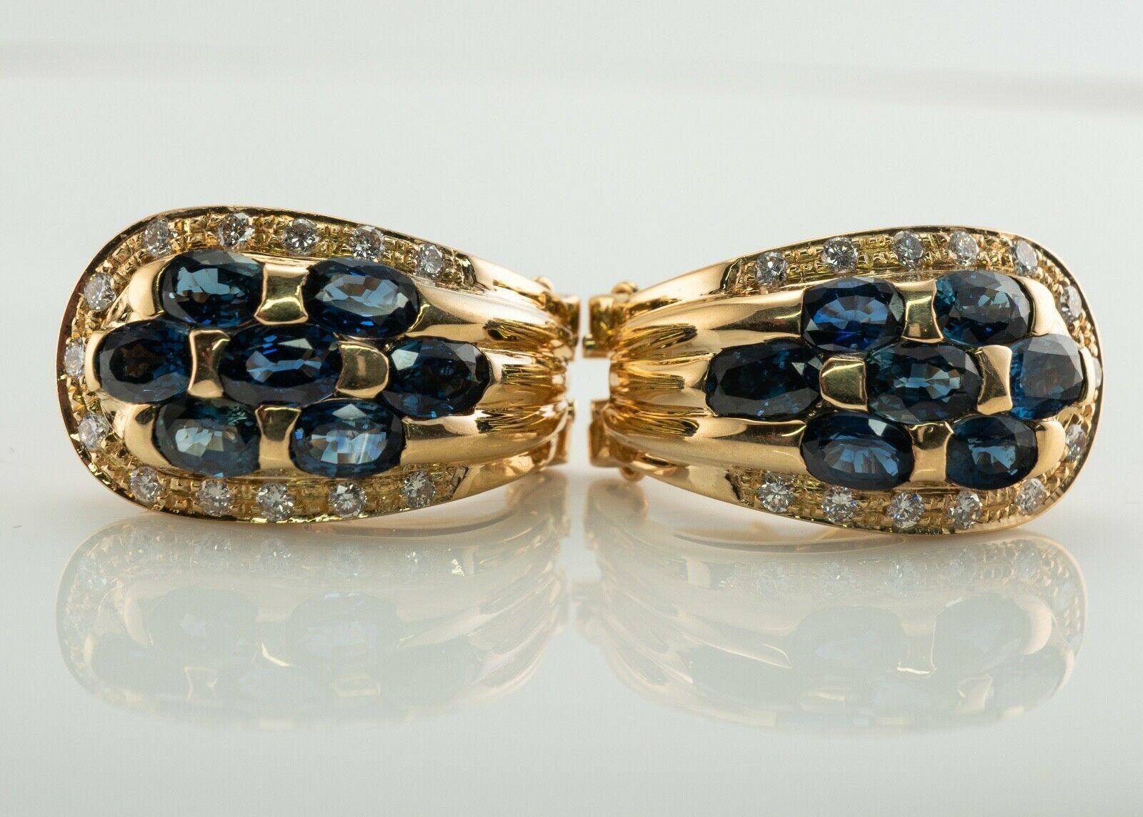 Oval Cut Natural Diamond Sapphire Earrings 18K Gold Omega Backs For Sale