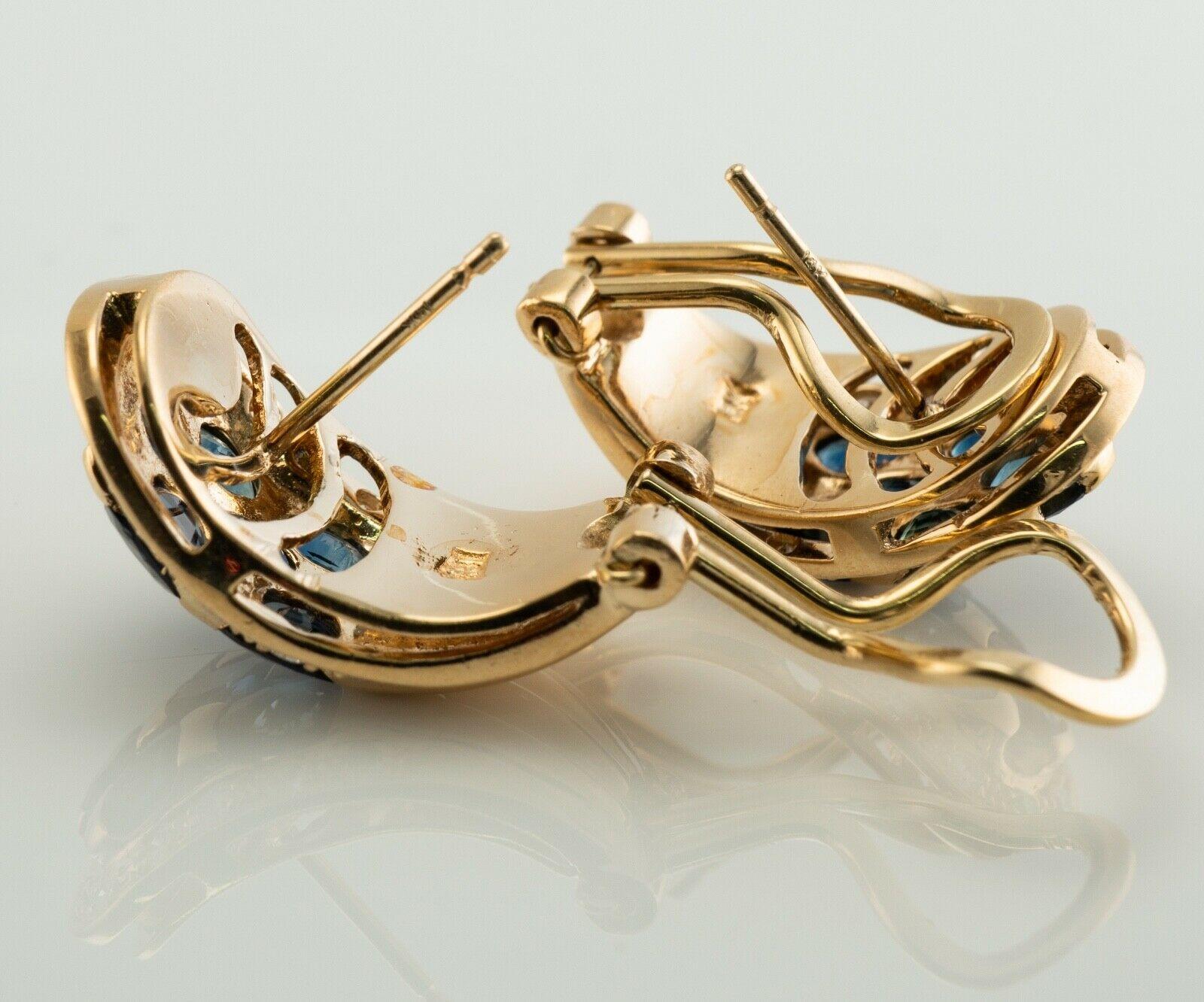 Women's Natural Diamond Sapphire Earrings 18K Gold Omega Backs For Sale