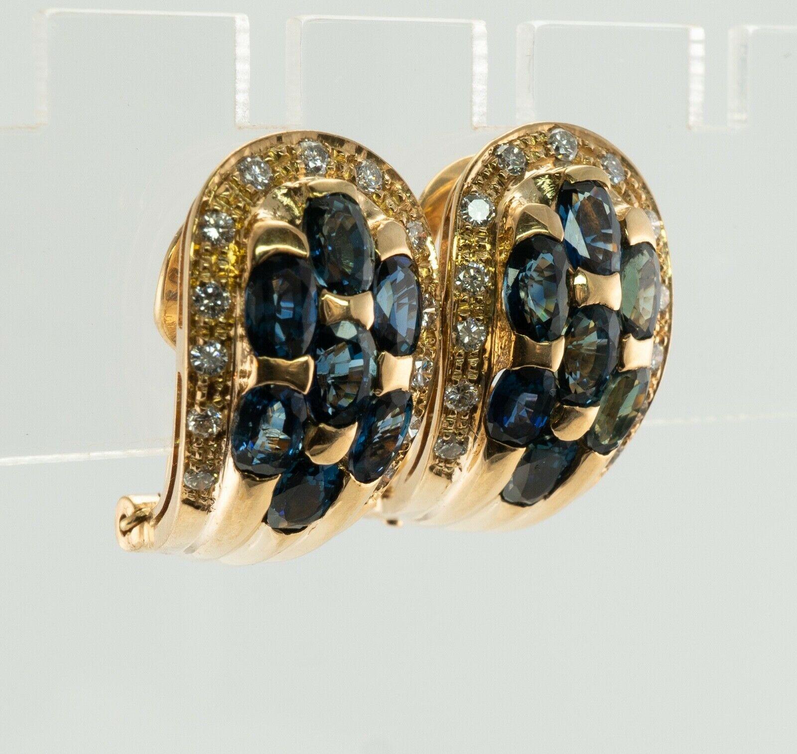 Natural Diamond Sapphire Earrings 18K Gold Omega Backs For Sale 1
