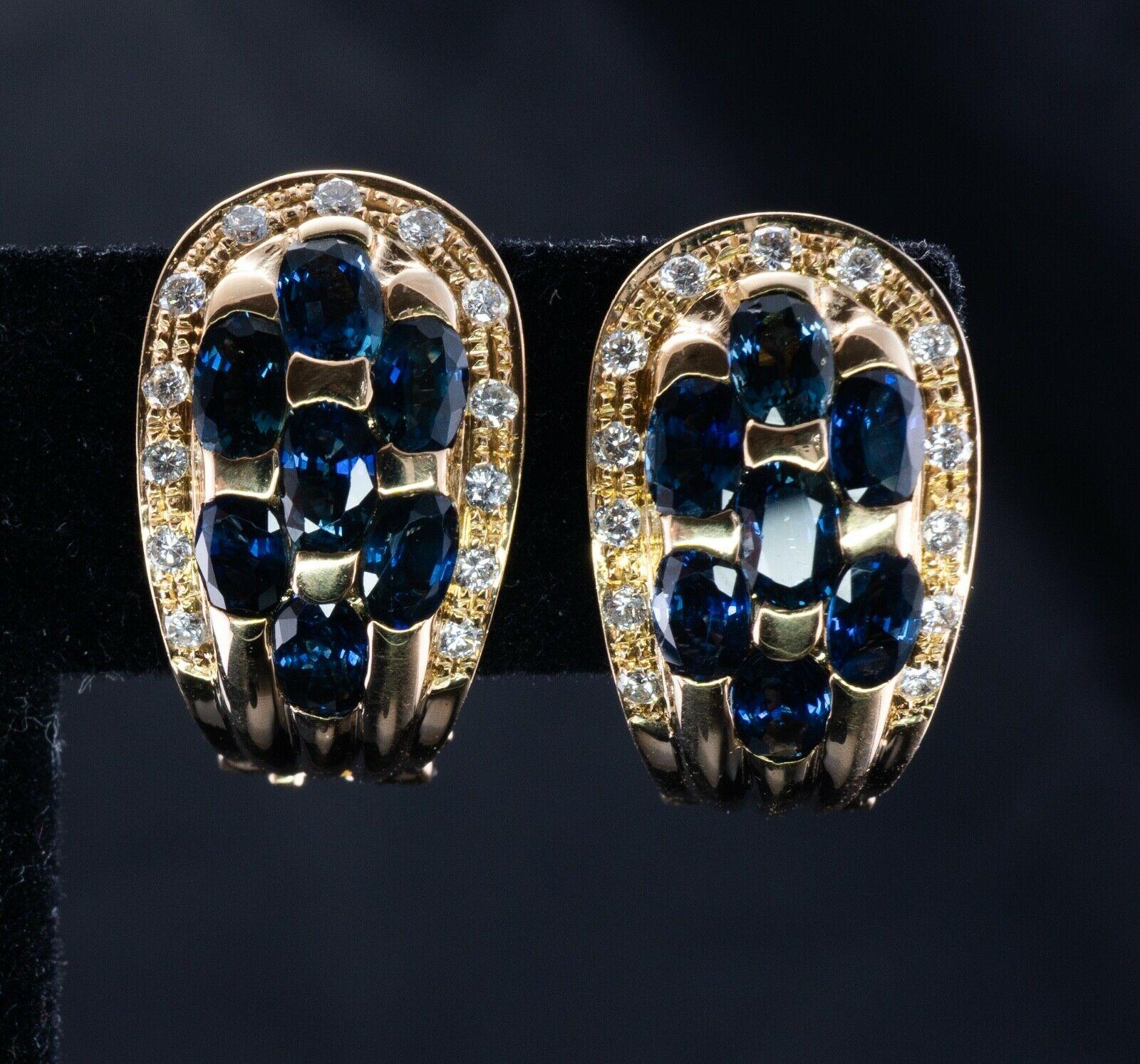 Natural Diamond Sapphire Earrings 18K Gold Omega Backs For Sale 2