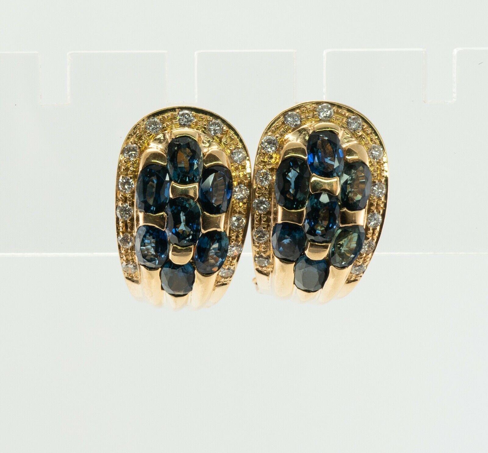 Natural Diamond Sapphire Earrings 18K Gold Omega Backs For Sale 4