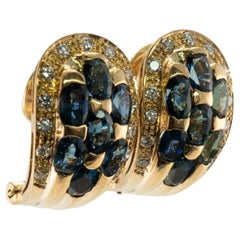 Natural Diamond Sapphire Earrings 18K Gold Omega Backs