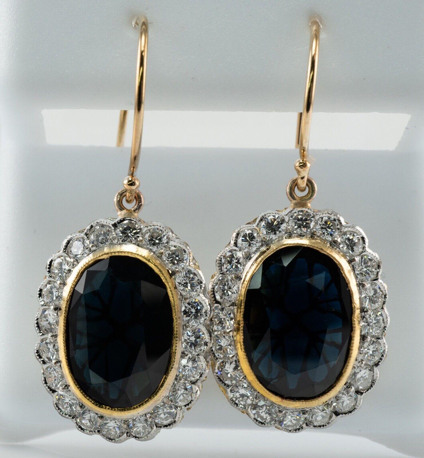 Ohrringe mit natürlichen Diamanten und Saphiren, Tropfen, Vintage 14K Gold (Ovalschliff) im Angebot