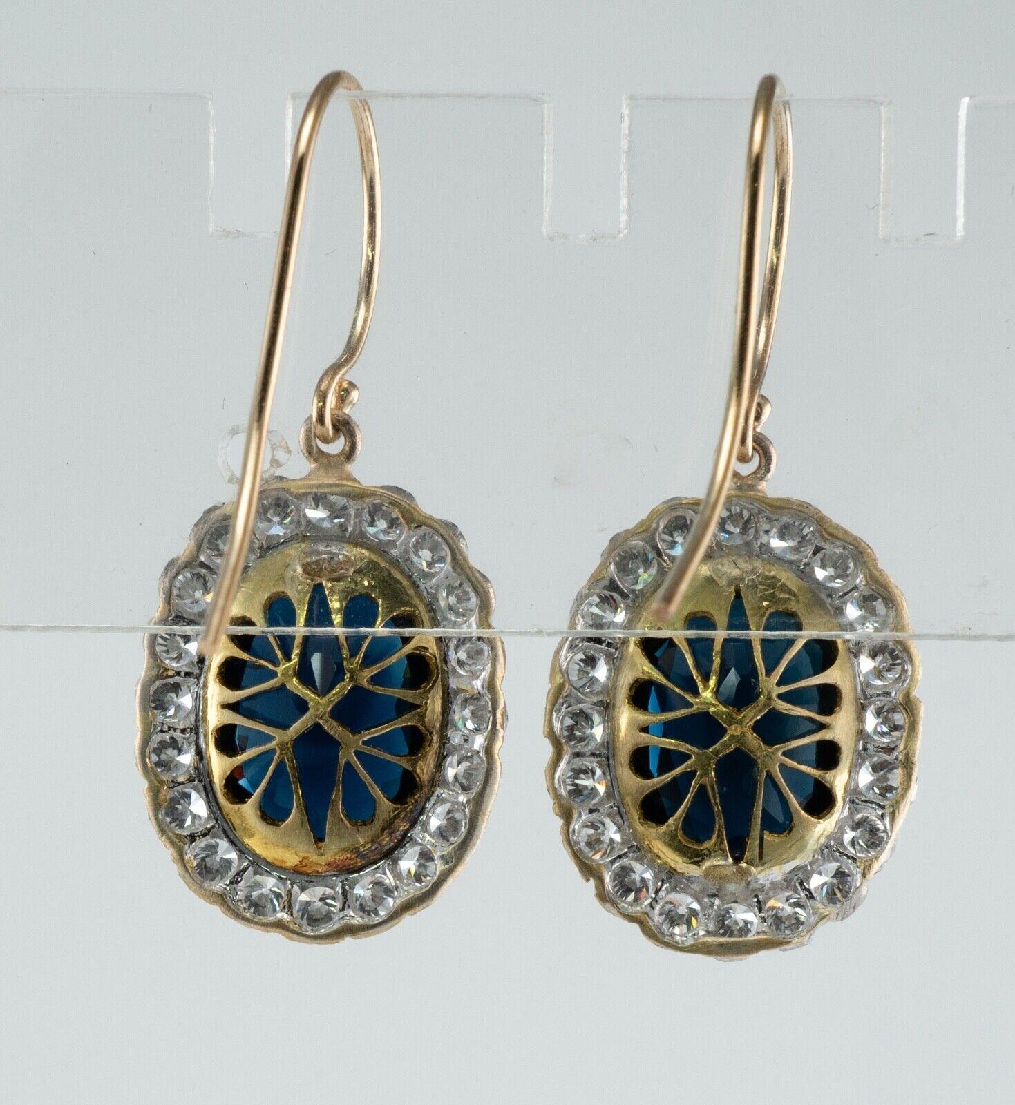 Boucles d'oreilles Nature Diamant Saphir Pendentif Vintage Or 14K Bon état - En vente à East Brunswick, NJ