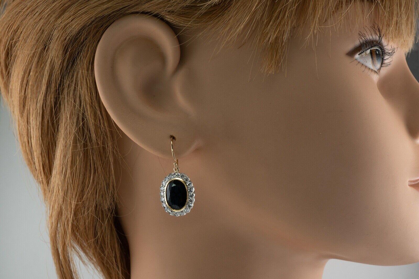 Boucles d'oreilles Nature Diamant Saphir Pendentif Vintage Or 14K Pour femmes en vente