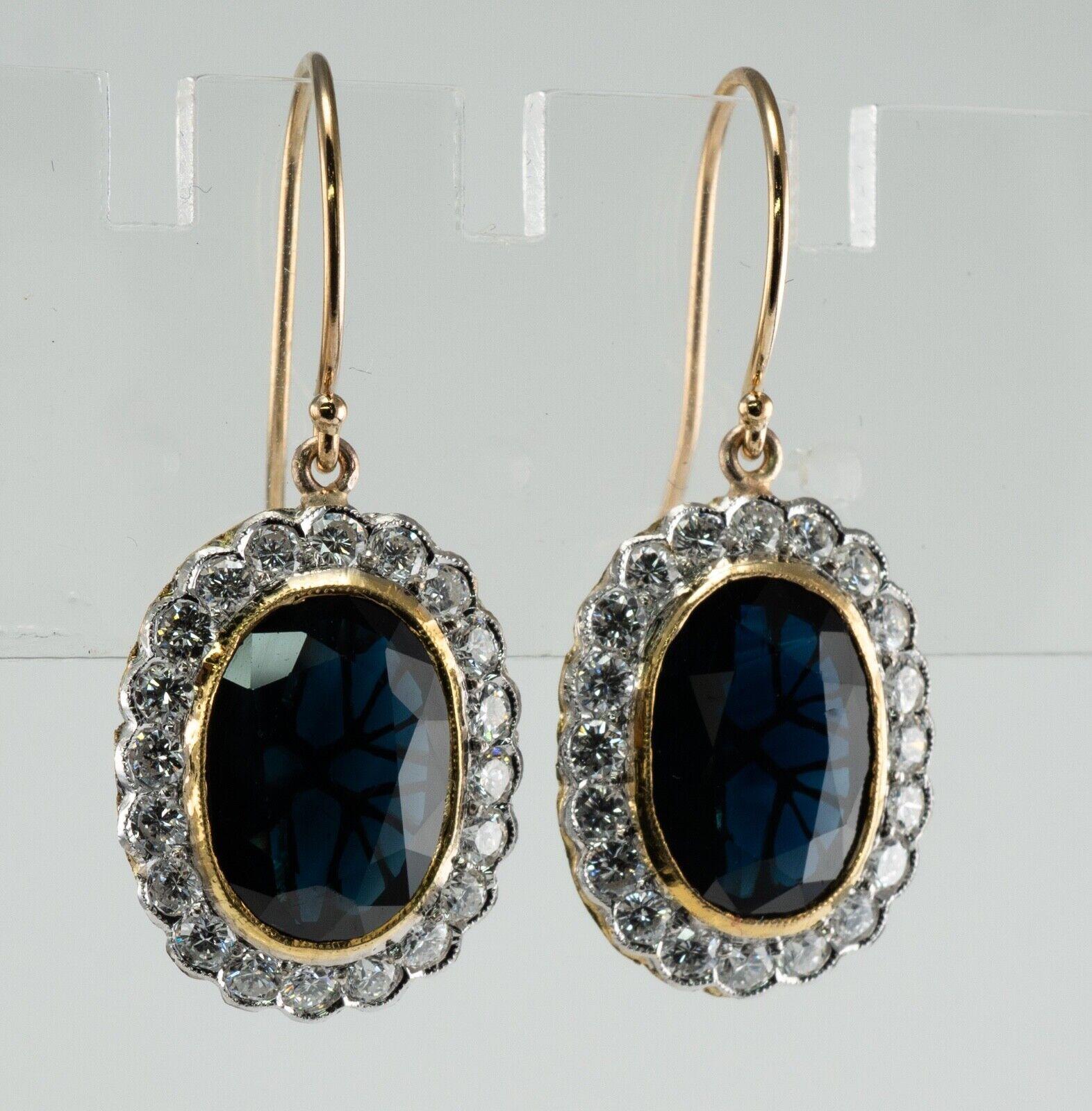 Oval Cut Natural Diamond Sapphire Earrings Drop Dangle Vintage 14K Gold For Sale