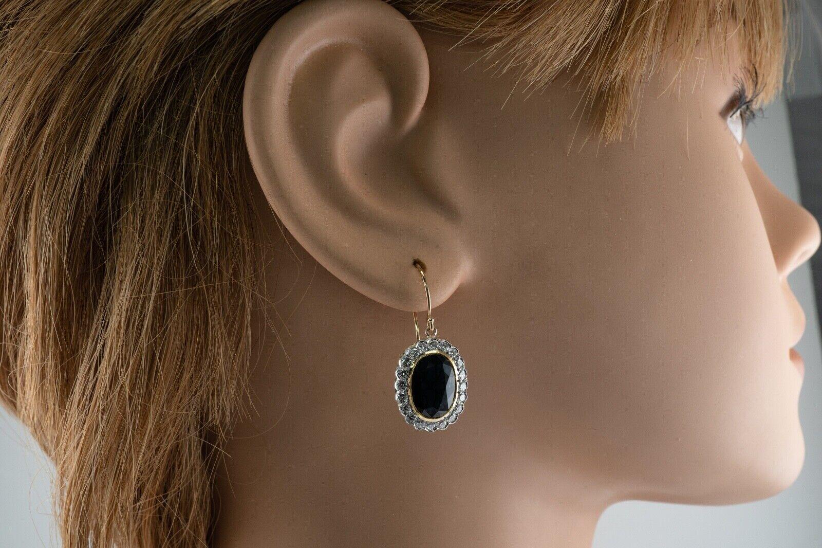 Boucles d'oreilles Nature Diamant Saphir Pendentif Vintage Or 14K en vente 2