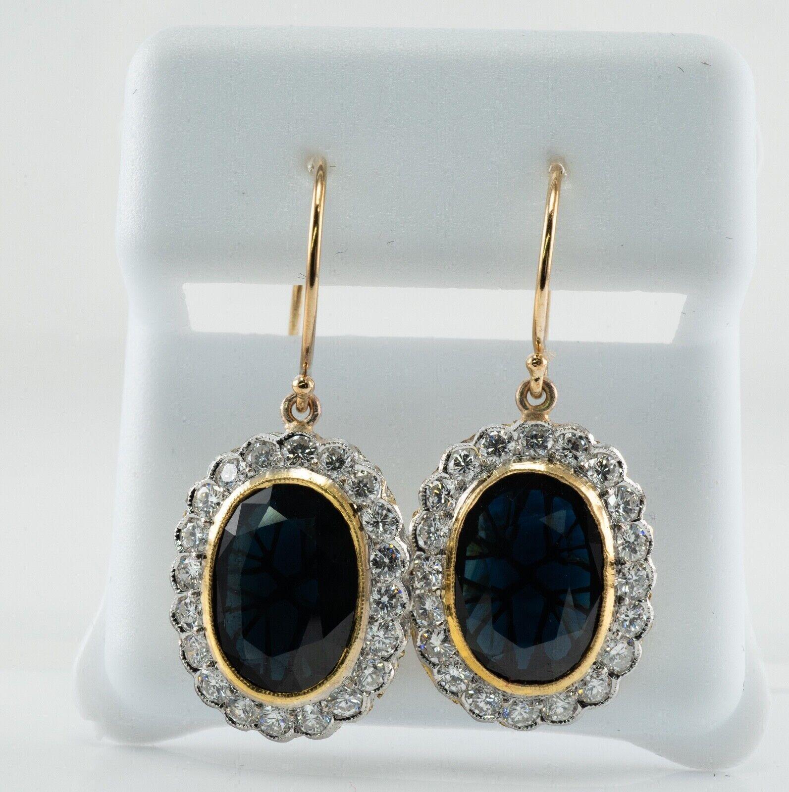 Women's Natural Diamond Sapphire Earrings Drop Dangle Vintage 14K Gold For Sale