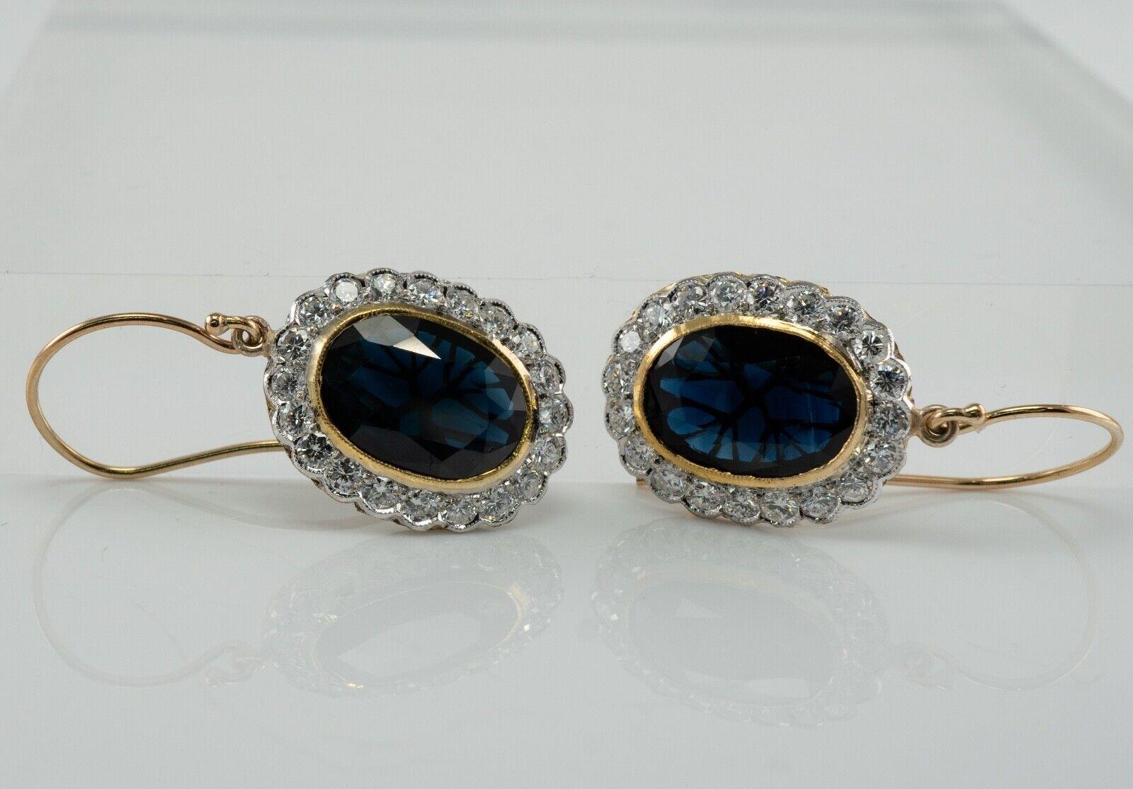Natural Diamond Sapphire Earrings Drop Dangle Vintage 14K Gold For Sale 1