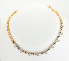 Natural Diamond Sapphire Necklace 14K Gold Choker