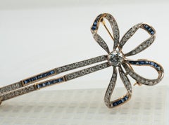 Natural Diamond Sapphire Pearl Brooch Bow Ribbon 18K Gold Vintage
