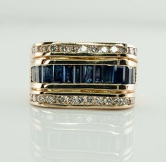 Natural Diamond Sapphire Ring 14K Gold Band Estate