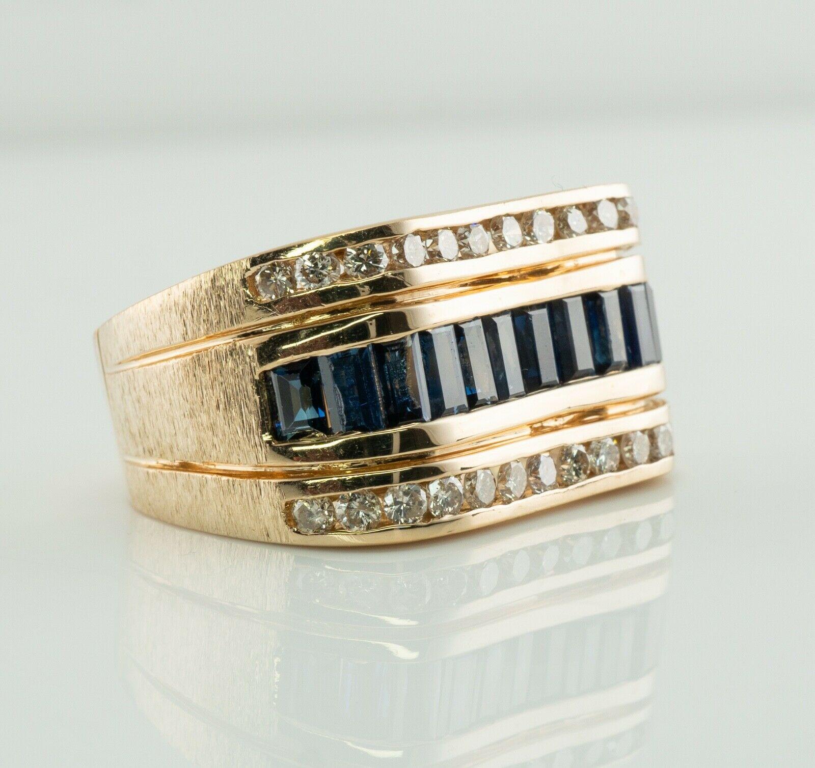 Natürlicher natürlicher Diamant Saphir Ring 14K Goldband Nachlass (Baguetteschliff) im Angebot