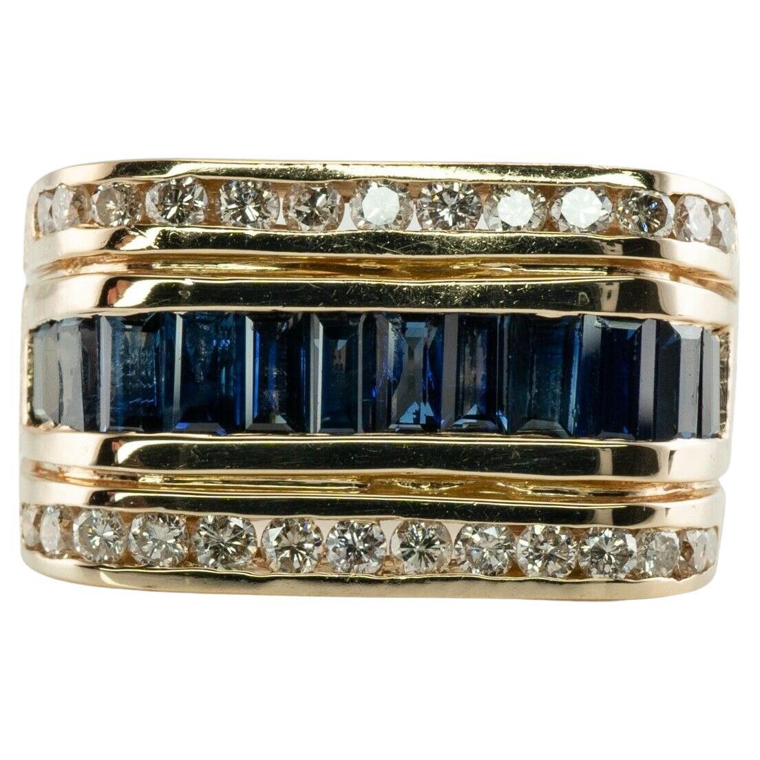 Natural Diamond Sapphire Ring 14K Gold Band Estate For Sale