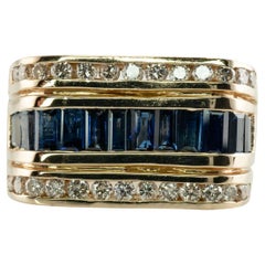 Vintage Natural Diamond Sapphire Ring 14K Gold Band Estate