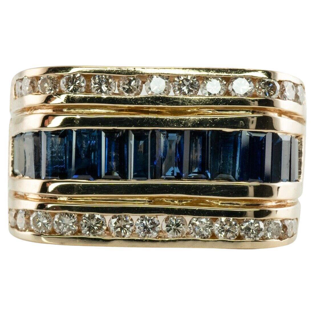 Natural Diamond Sapphire Ring 14K Gold Band Estate