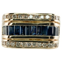 Natural Diamond Sapphire Ring 14K Gold Band Estate
