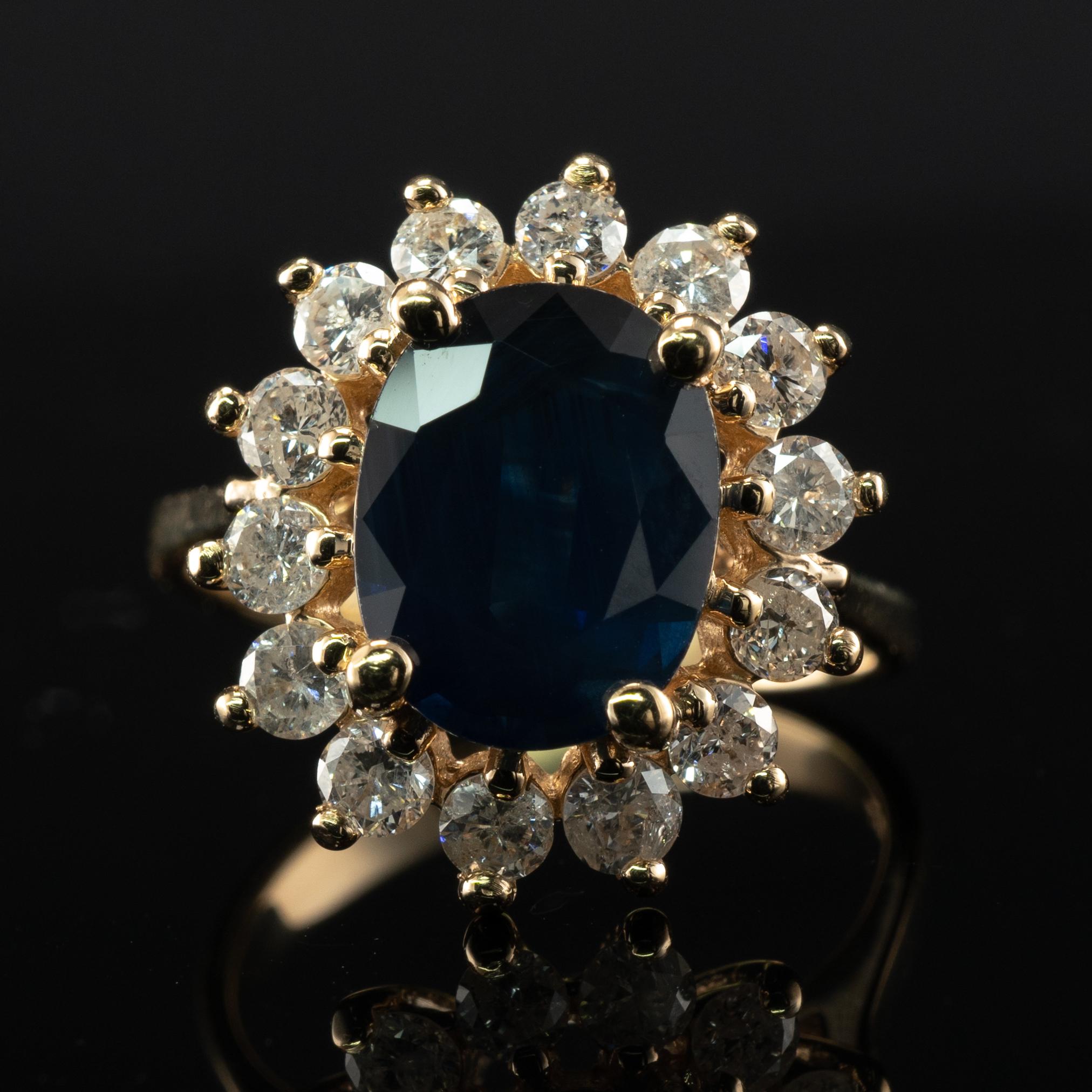 Natural Diamond Sapphire Ring 14K Gold Cocktail Effy BH For Sale 1