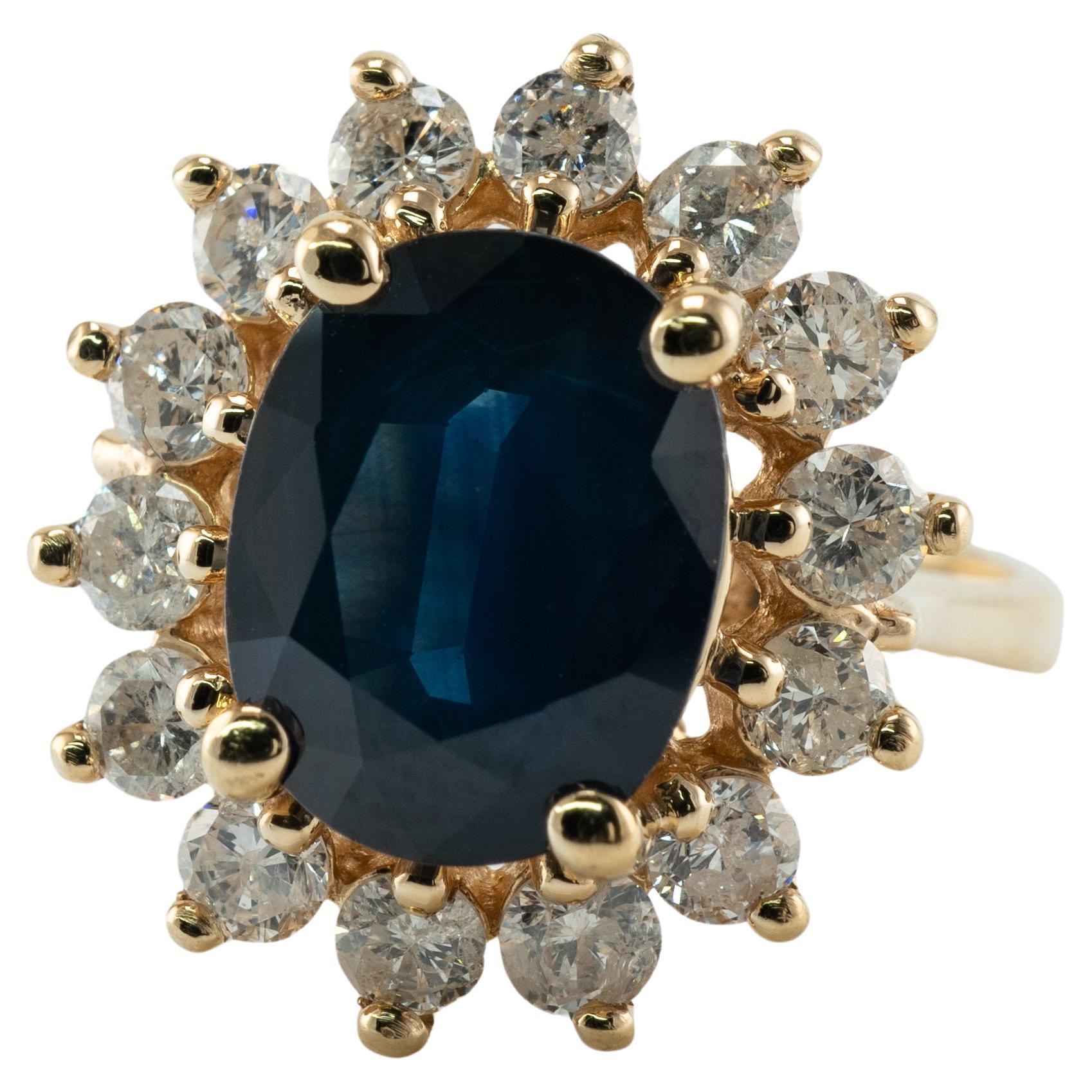 Natural Diamond Sapphire Ring 14K Gold Cocktail Effy BH For Sale