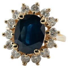 Vintage Natural Diamond Sapphire Ring 14K Gold Cocktail Effy BH