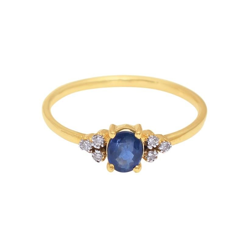 Hergestellt mit 14K massivem Gelbgold, 0,09 Karat Naturdiamant (G-H Farbe, SI1-SI2 Reinheit) und 0,48 Karat Saphir Edelstein. Ein Ring, der Ihre Eleganz zusammenhält! In klassischem Design und aus hervorragendem MATERIAL!