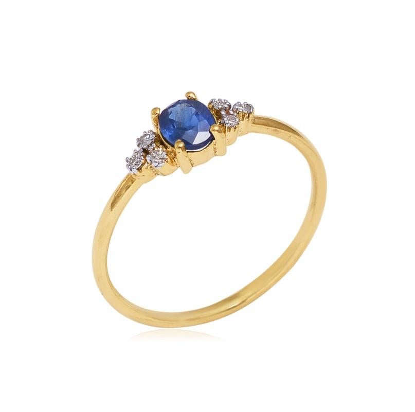 Natürlicher Diamant & Saphir Ring 14K Gold (Asscher-Schliff) im Angebot