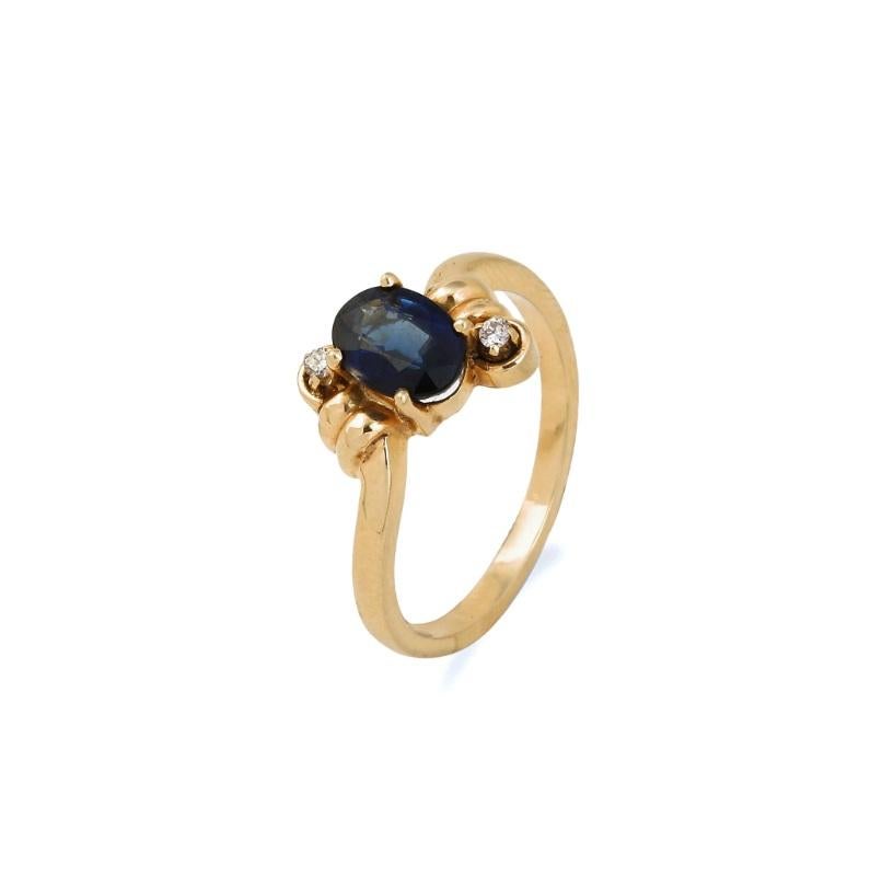Taglio Asscher Anello con diamanti e zaffiri Nature in oro 14K in vendita