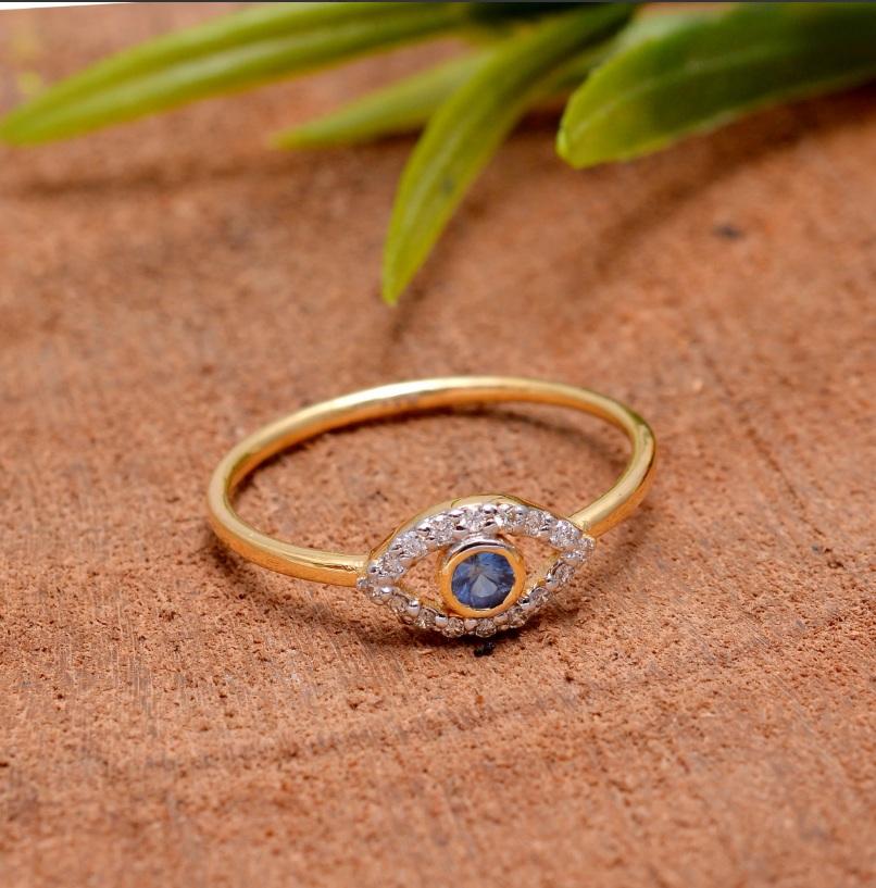 Natural Diamond & Sapphire Ring 14K Gold For Sale 2
