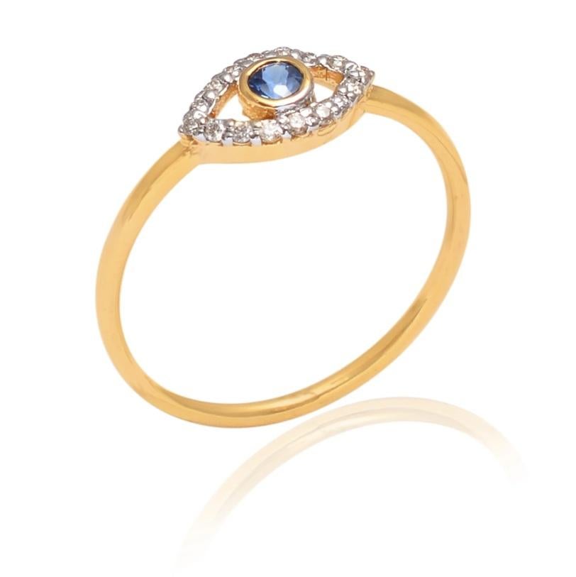 Natural Diamond & Sapphire Ring 14K Gold For Sale 3