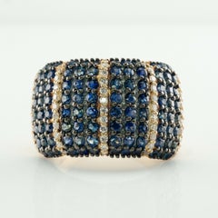 Natural Diamond Sapphire Ring 14K Gold Wide Band Estate BH