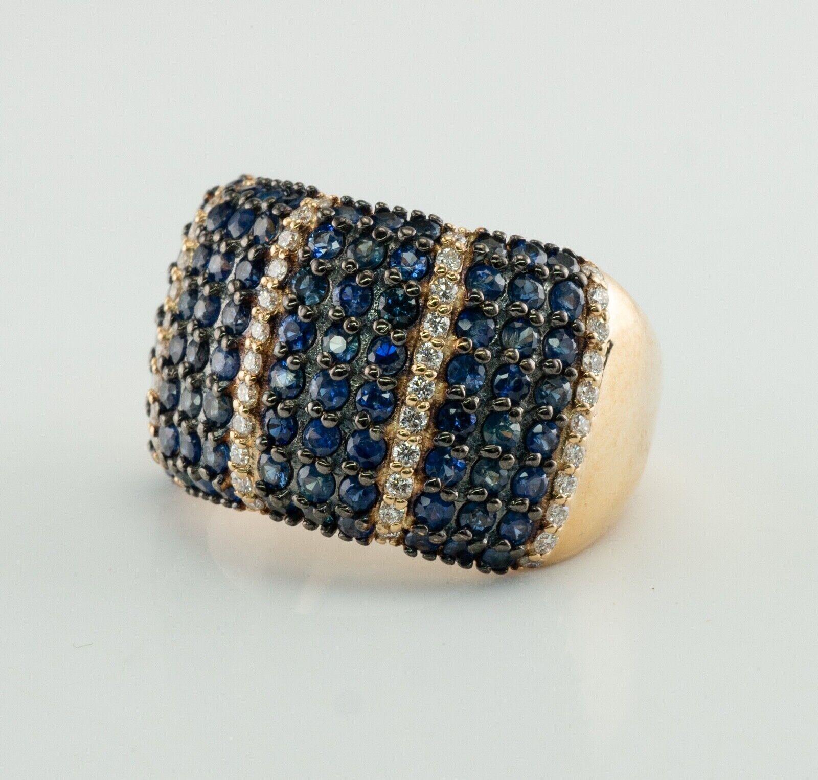 Natural Diamond Sapphire Ring 14K Gold Wide Band Estate BH In Good Condition For Sale In East Brunswick, NJ
